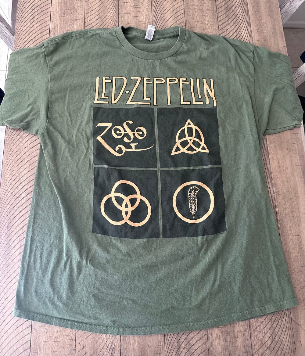 Led Zeppelin Four Symbols T Shirt Mens 2XL Olive Green Zoso Graphic Heavy Cotton